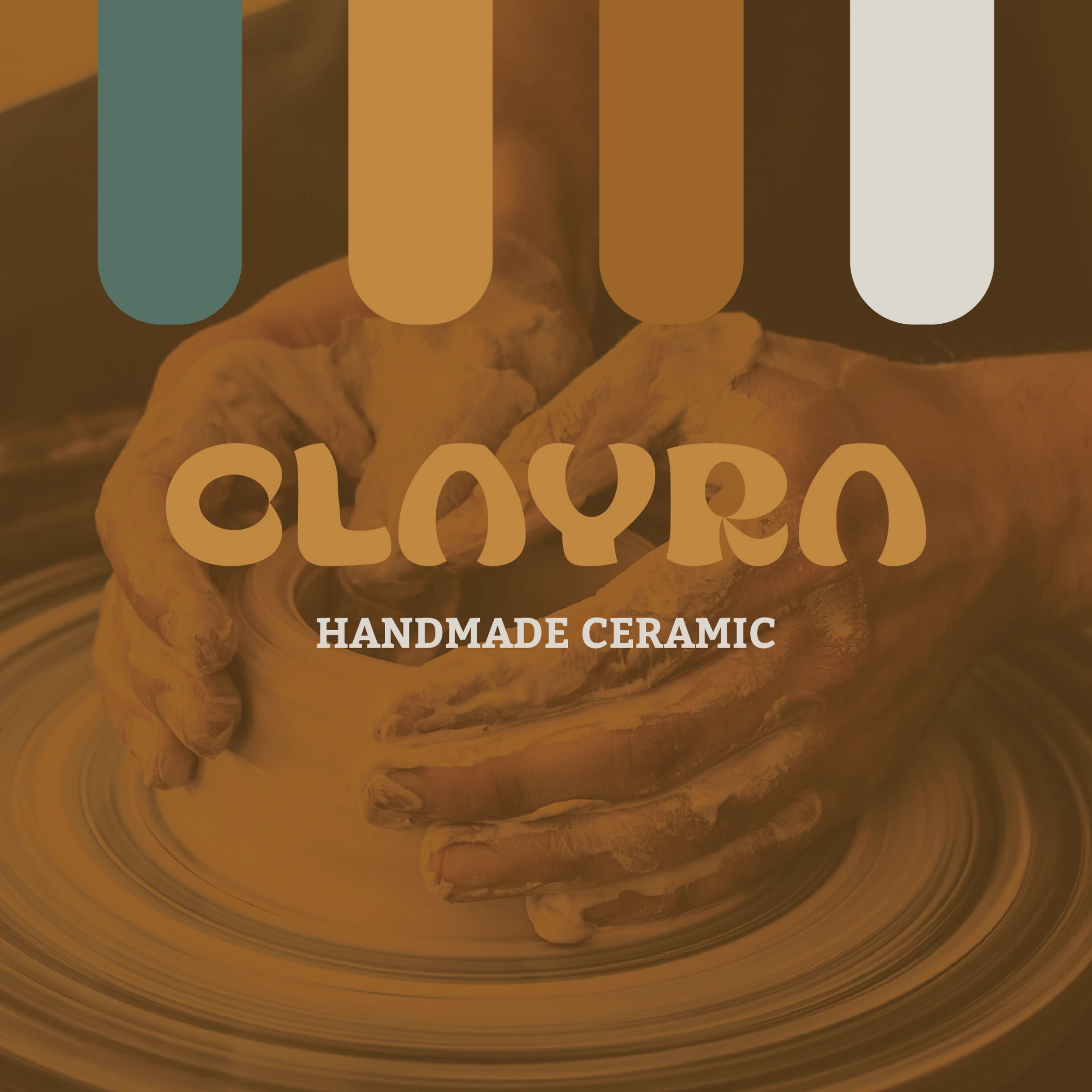 Clayra: barvna paleta in logotip na fotografiji lončarjenja