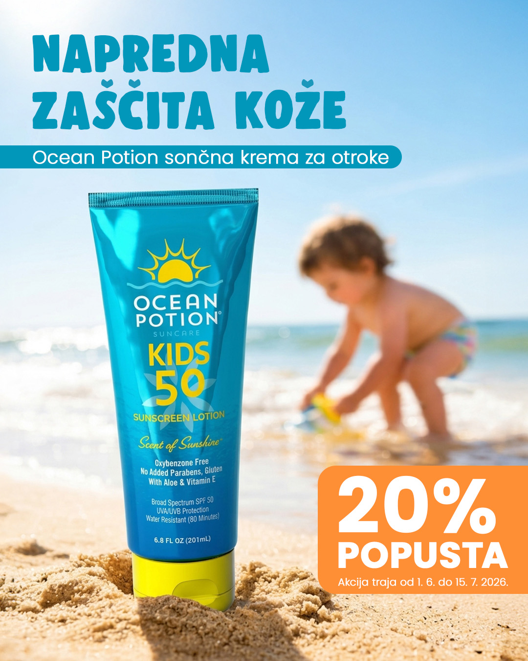 Objava: sončna krema za otroke, 20 % popusta