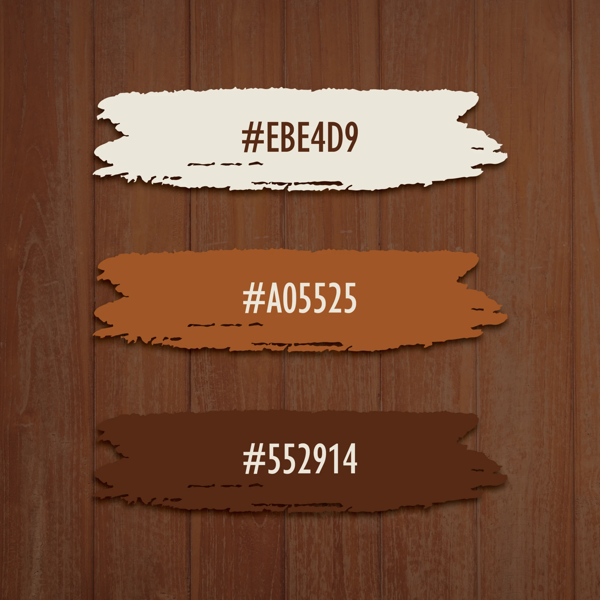 Royal Oak: barvna paleta #EBE4D9, #A05525 in #552914 na lesu